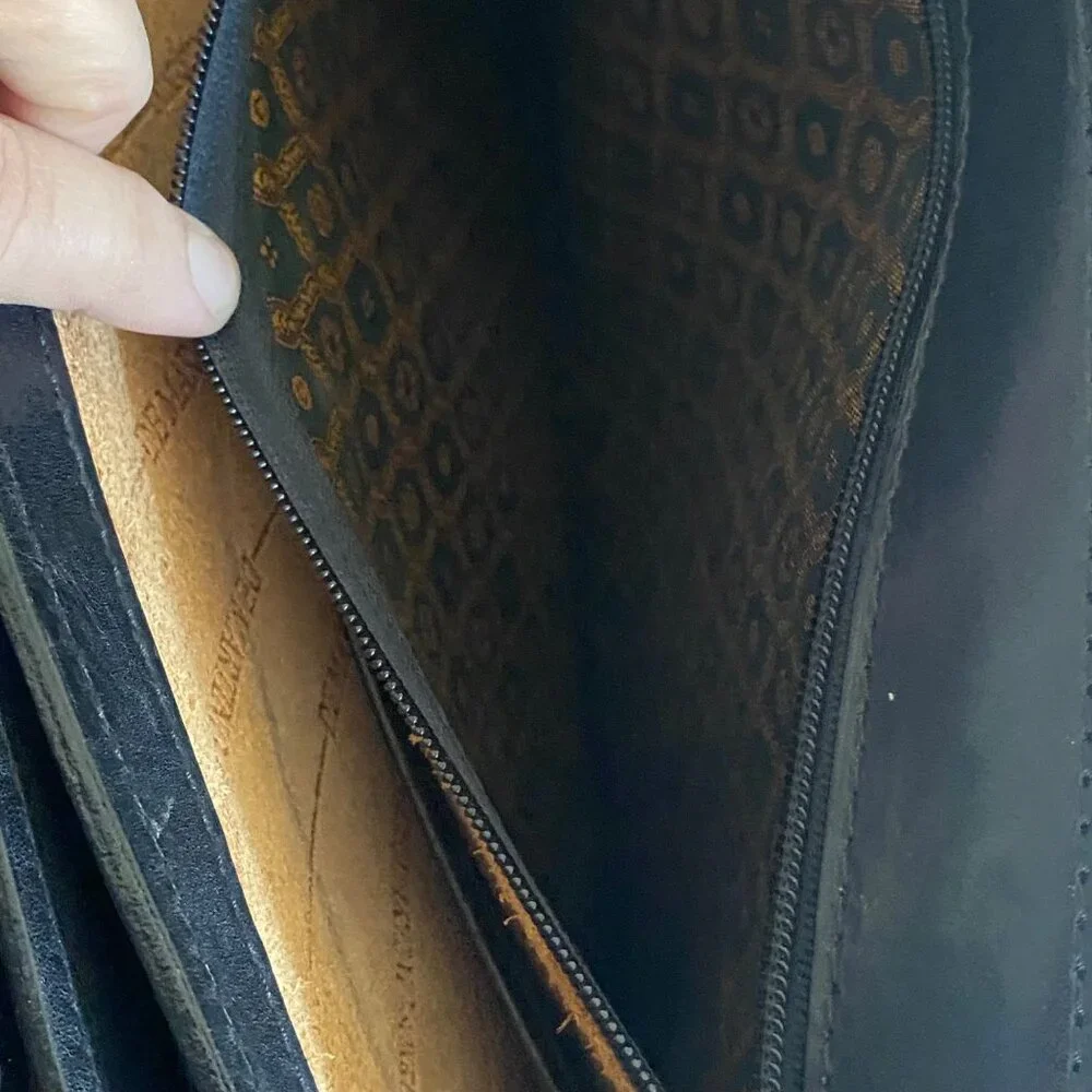 De‎ Martino Sorrento Black Leather Laptop School Briefcase Brass Hardware Italy